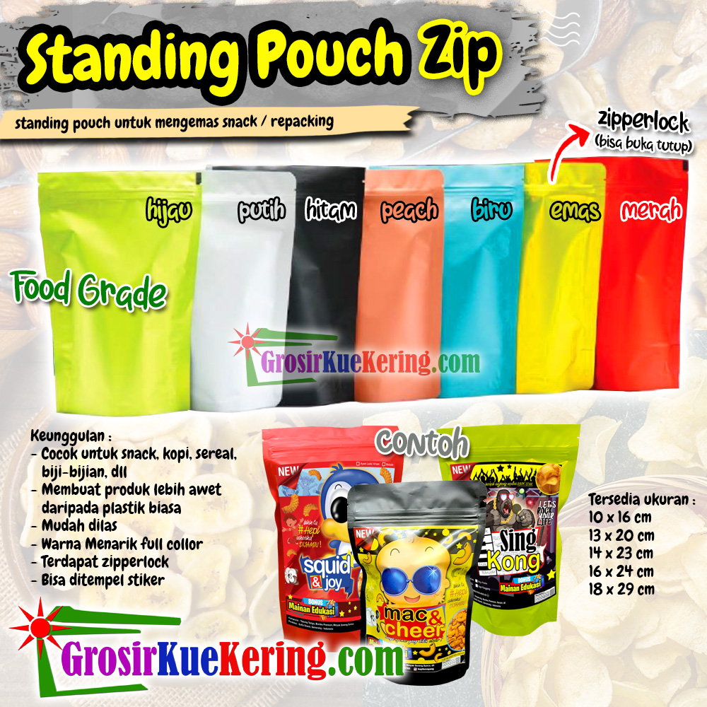 Standing Pouch Zip 14x23cm Full Color Merah (100pcs)