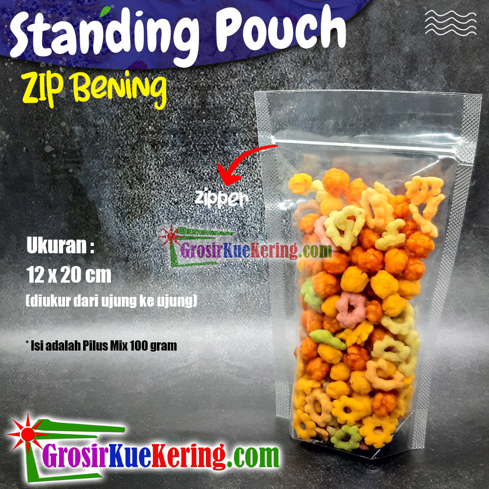 Standing Pouch Zip 12x20cm Bening (100pcs)